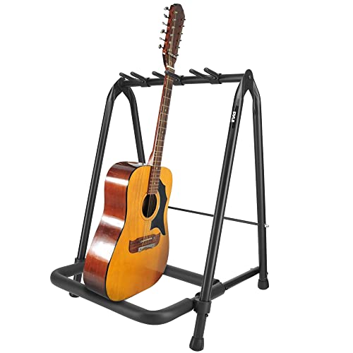 Pyle Gitarrenständer- Guitar Stand, 3-Space Faltbarer Gitarrenständer Mehrfach, Bass ständer, für Akustikgitarre, E- Gitarre & Gitarrentasche, Tragbarer Gitarrenstaender mit Schaumstoffpolsterung von Pyle