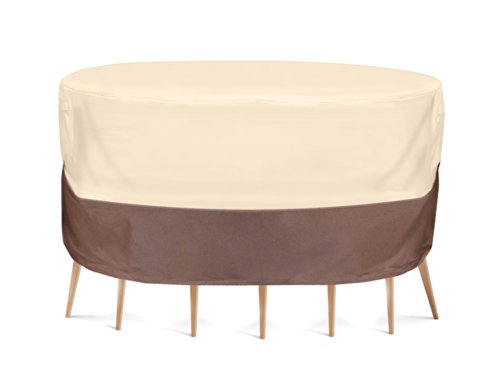 Pyle Patio Table Chair Cover - Armor Shield Lawn Veranda Porch Deck Ottoman Wicker Furniture Cover with Air Vent - Fits Round Table and 4 Standard Seat 60" Dia. x 23" H - PVCTBLCH52 (Medium) von Pyle