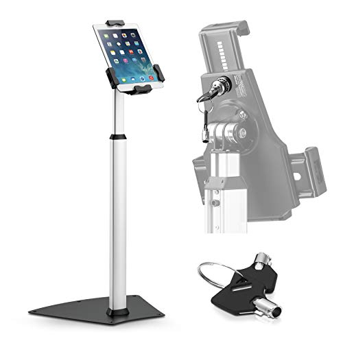 pyle Kiosk PSPADLK60 Tablet-Sicherheitsständer, robuste Aluminium-Metall-Bodenmontage, Tablet-Halterung, Display mit höhenverstellbarer Stange, passend für iPad Mini 2 3 4 Air Samsung Tablets von Pyle