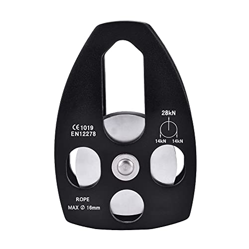 32KN Umlenkrolle, Einzel - Scheibe, Magnalium, Blau - Hohe Belastbarkeit, Kugellager Effizienz, Für Bergrettung und Kletterzubehör (Schwarz (mit Lager)) von Pyltha