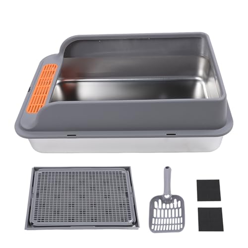 Großes Katzenklo aus Edelstahl, Offenes Katzen WC, Extra Große Kapazität, Leicht Zu Reinigen - Spritzschutz, Für Mehrere Katzen, Hygienisch Und Robust (Extra Grande 32.7 x 24.4 x 31.5in) von Pyltha