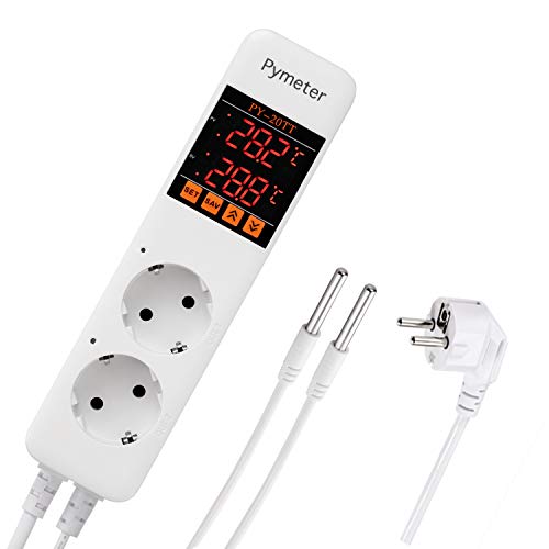 Pymeter Digital Temperaturregler Heizung Kühlen Thermostat Steckdose Steckerthermostat mit 2 fühler für Reptilien Aquarium Terrarium Gewächshaus Heizen von Pymeter