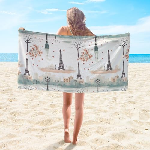 Pynnlts Retro Paris Street Beach Towels Quick Dry Vintage Eiffelturm Pool Towel for Women Girls Girl Tree Flowers Bath Towels for Beach Hotel Pool Summer Vacation 149.9x76.2 cm von Pynnlts