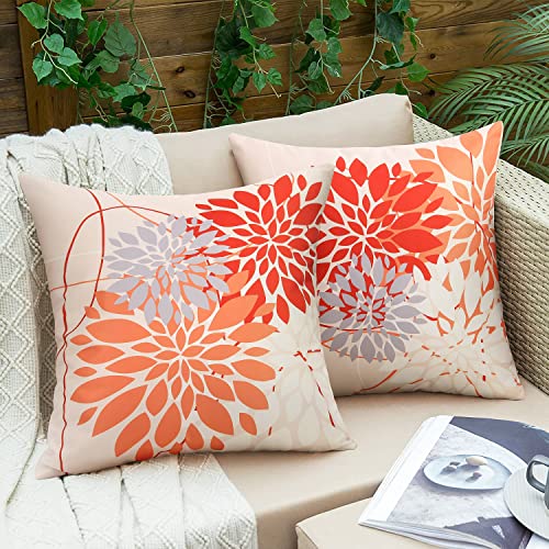 Pyonic Outdoor Throw Pillow Covers 18x18 Waterproof Geometric Flower Pillow Case Farmhouse Summer Square Cushion Cover for Patio,Garden,Balcon,Set of 2 Stück, Orange von Pyonic