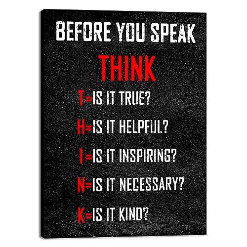 Pyradecor Motivierendes Poster auf Leinwand, Motiv: Think Before You Speak Klassenzimmer, positive Zitate, inspirierendes Poster, Leinwanddrucke, Wandkunst für Büro, Wohnzimmer, Heimdekoration von Pyradecor