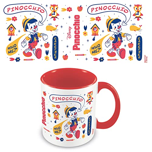 Disney Pinocchio Tasse mit Aufschrift Who Me?, 325 ml, Keramik, weiß, innen hellrot, mit hellrotem Griff, offizieller Merchandise-Artikel von Pyramid International