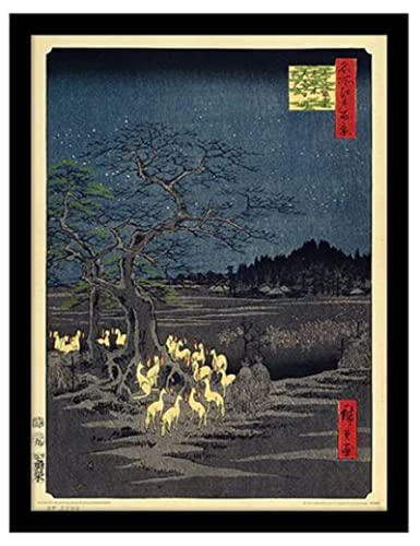 Hiroshige Gerahmter Druck in schwarzem Bilderrahmen Collector Edition (Silvester Fox Fires at the Changing Tree, Oji Design) Hiroshige Bilderrahmen Hiroshige Gerahmte Wandkunst – Offizielles von Pyramid International