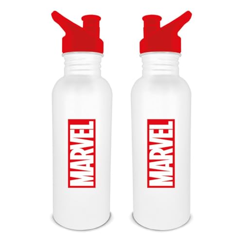Marvel Wasserflasche (Logo Design) 700ml Metall Wasserflasche, Marvel Geschenke für Männer, Frauen und Kinder, Jungen Wasserflasche, Kinder Metall Wasserflasche - Offizielles Lizenzprodukt von Pyramid International