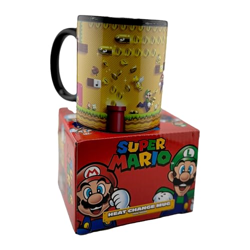 Super Mario Tasse mit Thermoeffekt/Farbwechsel in Geschenkbox (Gold Coin Rush Design) 325ml Keramikbecher - Offizielles Lizenzprodukt von Pyramid International