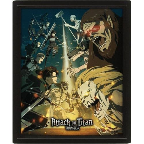 Pyramid Europe Attack On Titan Poster (Season 4 Design) Lenticular 3D Wandbild in schwarzem Bilderrahmen 25cm x 20cm x 1.5cm - Offizielles Lizenzprodukt von Pyramid International