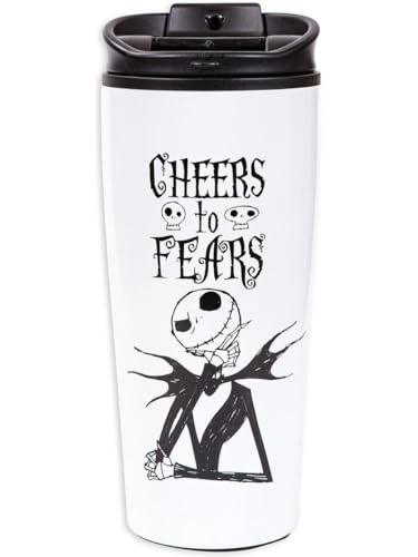 Pyramid Europe Nightmare Before Christmas Thermobecher aus Metall (CHEERS TO FEARS Design) 450ml Kaffee-Reisebecher - Offizielles Lizenzprodukt, Schwarz Oder Orange von Pyramid International