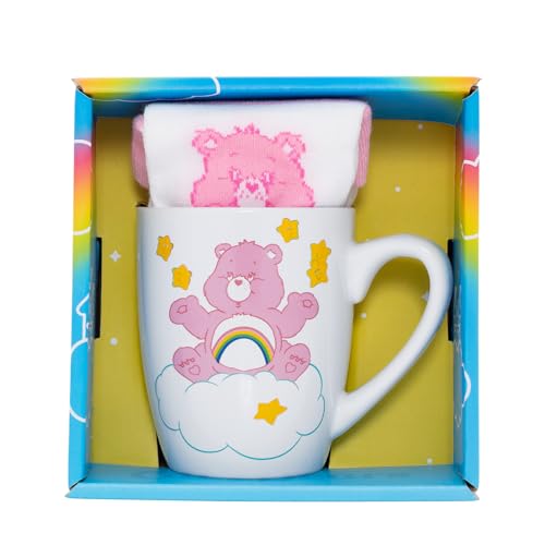Pyramid International Care Bears (Cheer Bear) Weibliches Tassen- und Socken-Set – bezauberndes Cheer-Bär-Design, inklusive passenden gemütlichen Socken, langlebig und mikrowellengeeignet, verleiht von Pyramid International
