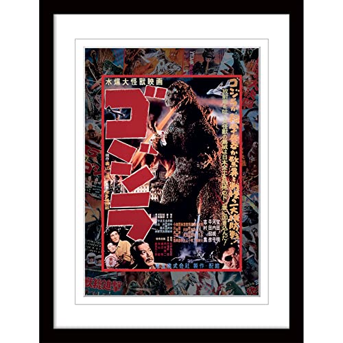 Pyramid International Godzilla-Poster mit Bordüre und schwarzem Rahmen (Kaiju-Poster), Filmposter, 30 x 40 cm, Rahmen und Wandkunst, offizieller Merchandise-Artikel von Pyramid International