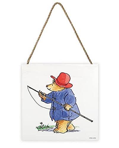 Pyramid International Paddington-Bär-Kunstwerk (Angeln mit Paddington-Design), 20 cm x 20 cm x 3 cm, Holzblock mit Schnur zum Aufhängen, offizieller Merchandise-Artikel, Blau, Gold, Rot von Pyramid International