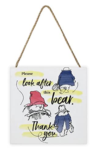 Pyramid International Paddington Bear Kunstwerk (Look After This Bear), 20 cm x 20 cm x 3 cm, Holzblock mit Schnur zum Aufhängen, offizieller Merchandise-Artikel, Blau, Gold, Rot von Pyramid International