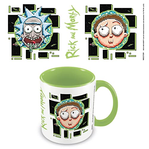 Pyramid International Rick and Morty Tasse in Geschenkbox (Pixel-Breakout-Design), Keramiktasse, 325 ml, offizielles Merchandise-Produkt, Grün von Pyramid International