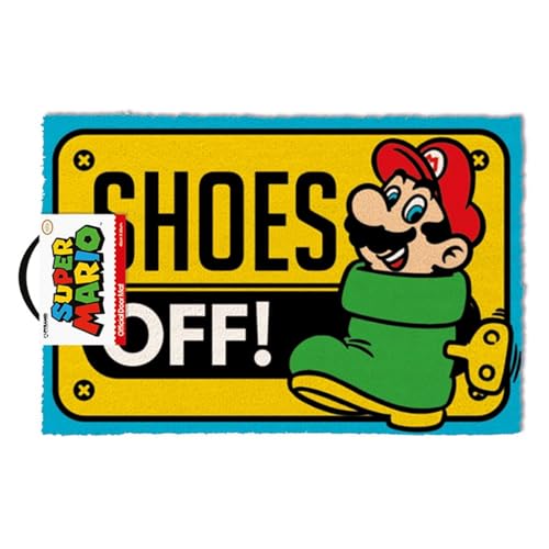 Pyramid International Super Mario (Shoes Off Colour) Fußmatte 40cm x 60cm, Kokosfasermatte im auffälligen Design, für innen und außen - offizielles Lizenzprodukt von Pyramid International