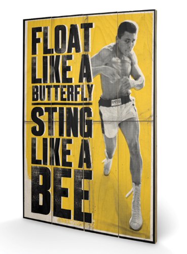 Pyramid International SW10459P Muhammad Ali Float Like A Butterfly Small Wandarbeit aus Holz, Bild auf Fichtenholz gedruckt von Pyramid International