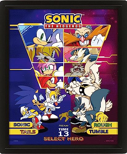 Pyramid International Sonic the Hedgehog Poster in 3D (Select Your Fighter Design) Lentikular 3D-Wandkunst und Poster in schwarzem Bilderrahmen, 25 cm x 20 cm x 1,5 cm – Offizielles von Pyramid International