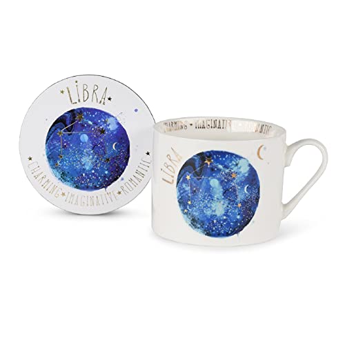 Summer Thornton Tassen-Set mit Untersetzer in Geschenkbox (Waage-Design), 325 ml, Keramik-Kaffeetasse mit Sternzeichen, personalisierbar, Sternzeichen-Geschenke und Kaffeetassen für Frauen, von Pyramid International