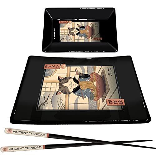 Pyramid International Vincent Trinidad Sushi-Set mit Keramik-Sushi-Platte, Dip-Tablett und lackierten Essstäbchen aus Holz (Neko-Katzen-Design) – Offizielles Merchandise, GP85783 von Pyramid International