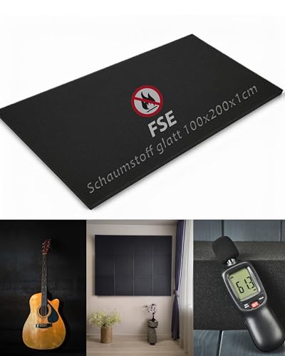 Schaumstoff FSE (flammhemmend nach Din: MVSS302) - glatt, ca. 100x200x1cm, in der Farbe Anthrazit Schwarz I Akustik I Dämmung I Verpackung I Schall I Schutz I Basteln usw. von Pyramidenkönig