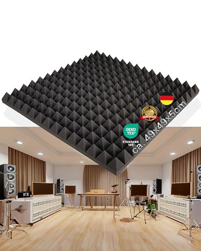 8 x Pyramiden Schaumstoff, Platten in ca. 49x49x5cm, A-Ware in geprüfter Qualität, in der Farbe Anthrazit Schwarz, Schaumstoff, Noppenschaum, Schallschutz, Akustik von Pyramidenkönig