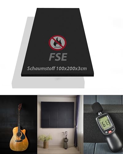 Schaumstoff FSE (flammhemmend nach Din: MVSS302) - glatt, ca. 100x200x3cm, in der Farbe Anthrazit Schwarz I Akustik I Dämmung I Verpackung I Schall I Schutz I Basteln usw. von Pyramidenkönig