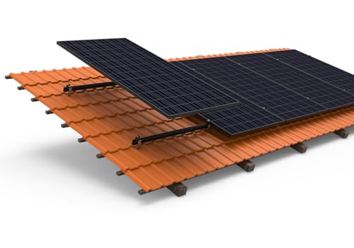 Ideal für Full Black Solarmodule auf Ziegeldach | Komplette schwarz Montageset für zwei Module bis zu 1200 mm Bereit | PV-Module Befestigung mit schwarzen Scheinen und Klemmen von Pyramidi Solarsystem