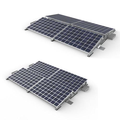 Komplette Montageset für 4 Solar Module geeignet für Flachdach, Garagedach und ebener Boden bis zu 5° Dachneigung, Aufstellungwinkel 10°, Süden oder Ost-West Ausrichtung von Pyramidi Solarsystem