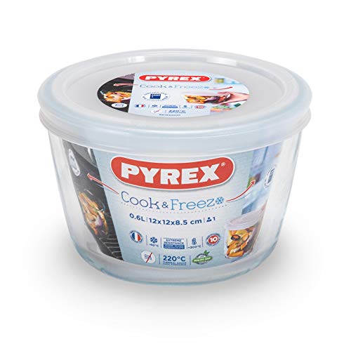 Pyrex Mehrzweckform rund, mit Deckel, 0,6 Liter, Glas, Transparent, Ø 12 cm von Pyrex