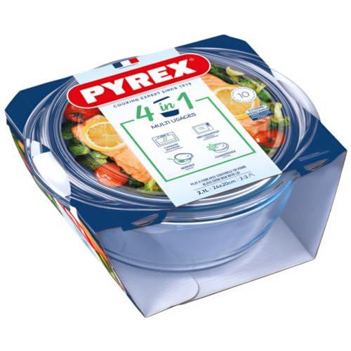 Pyrex ESSENTIALS Boro Casserole 1,6 l + 0,5 l Abdeckung, durchsichtig, Borosilikatglas, 1,6 Liter, 1,6 l von Pyrex