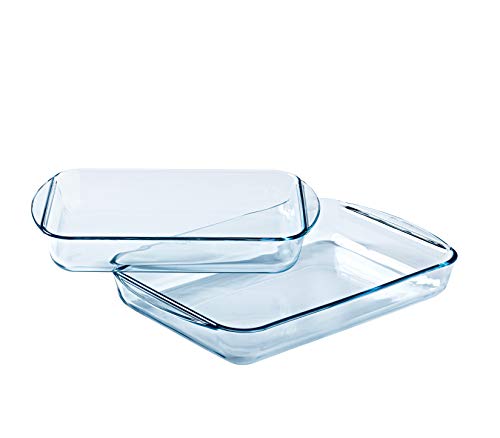 Pyrex® - Essentials Lasagneteller, rechteckig, aus Glas, 35 x 23 cm, 40 x 27 cm, 2 Stück von Pyrex