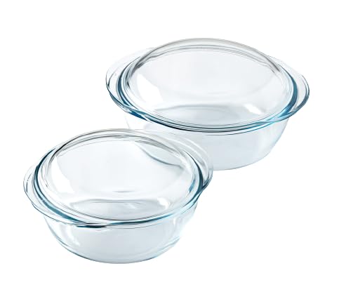 Pyrex 4 in 1 – Set mit 2 Schmortöpfen – 1,6 l und 2,3 l – Borosilikatglas – Dampfgaren – mikrowellengeeignet – spülmaschinenfest von Pyrex