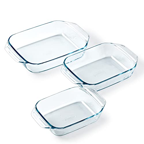 Pyrex® | Auflaufformen aus Borosilikatglas 27, 31 und 35 cm mit breiten Griffen, 3 Stück, temperaturbeständig, spülmaschinenfest von Pyrex