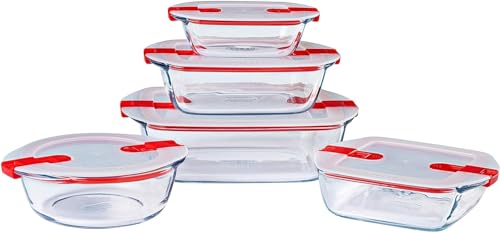 Pyrex® - Cook & Heat - 5 Stück Glasschalen mit luftdichten Deckeln, mikrowellengeeignet, BPA-frei von Pyrex