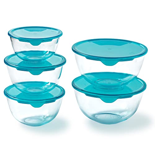 Pyrex® Set mit 5 Salatschüsseln aus robustem Glas mit Deckel (0,5 l – 1 l – 2 l) BPA-frei |geeignet für Spülmaschine, Mikrowelle und Backofen (1 x 0,5 l + 2 x 1 l + 2 x 2 l) von Pyrex