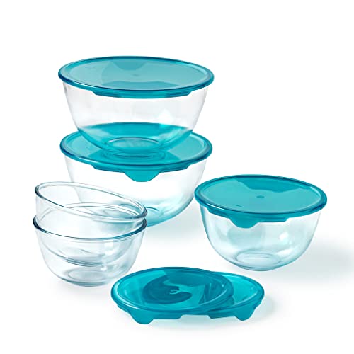 Pyrex® Set mit 5 Salatschüsseln aus robustem Glas mit Deckel (0,5 l – 1 l – 2 l) BPA-frei |spülmaschinenfest, mikrowellen- und ofenfest (2 x 0,5 l + 1 x 1 l + 2 x 2 l)… von Pyrex