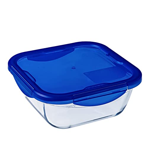 Dajar Glasbehälter mit Deckel Cook und Go, quadratish, Pyrex, 0,8 L, Glas, Blau/transparent, 16,6 x 16,6 x 6,9 cm von Pyrex