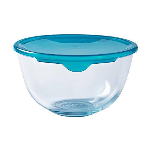 Pyrex Classic Ciotola di vetro ad alta resistenza Con coperchio, Trasparente/Blu, 1 L von Pyrex