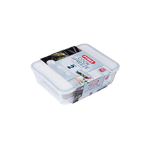 Pyrex Cook&Freeze Set mit 2 rechteckigen Vorratsdosen mit Deckel, extra starkes Borosilikatglas, 1,5 l + 2,6 l, backofengeeignet, durchsichtig von Pyrex