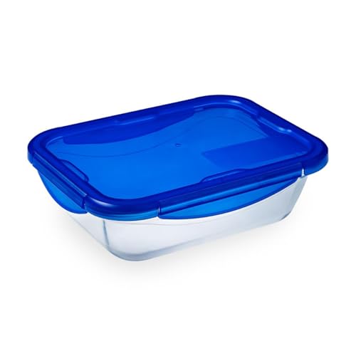 Dajar Glasbehälter mit Deckel Cook und Go, Pyrex, 0,8 L, Glas, Blau/transparent, 20,6 x 15,5 x 5,9 cm von Pyrex