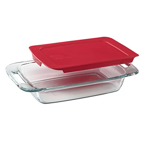 Pyrex Easy Grab 2 Qt Glasbackform mit Deckel, Auflaufform aus gehärtetem Glas mit großen Griffen, ungiftiger, BPA-freier Deckel, spülmaschinenfest, mikrowellen-, gefrier- und vorgeheizter Ofenfest von Pyrex