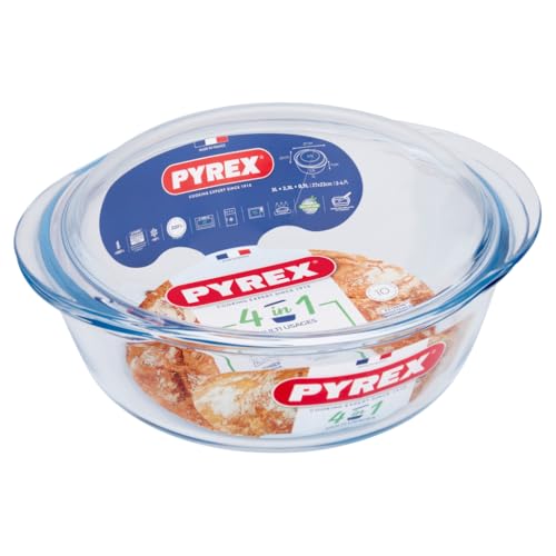 Pyrex Essentials Glas runder Auflauf Hohe Beständigkeit 2.2 L (+ 0.8L Deckel) von Pyrex