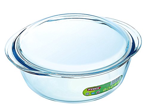 Pyrex Essentials Glas runder Auflauf Hohe Beständigkeit 2.2 L (+ 0.8L Deckel) von Pyrex
