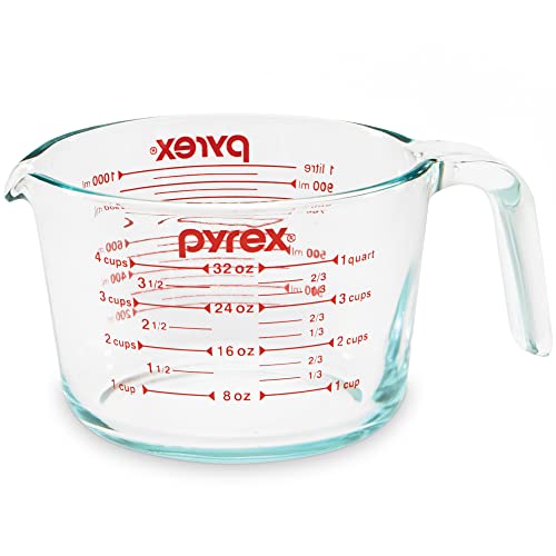 Pyrex Messbecher aus Glas für 4 Tassen zum Backen und Kochen, spülmaschinen-, gefrierschrank-, mikrowellen- und vorgeheizt, ofenfest von Pyrex