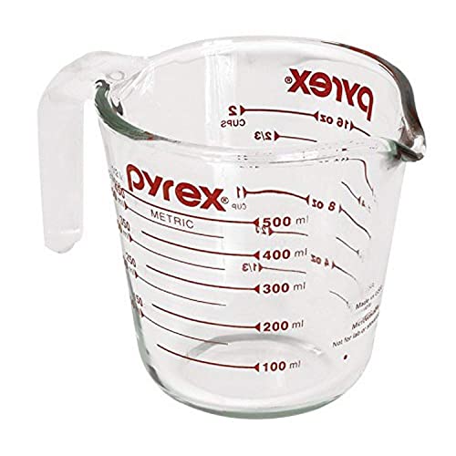 Pyrex Prepware Messbecher für 2 Tassen, rote Grafiken, transparent Pyrex Prepware Messbecher für 2 Tassen, rote Grafiken, transparent von Pyrex