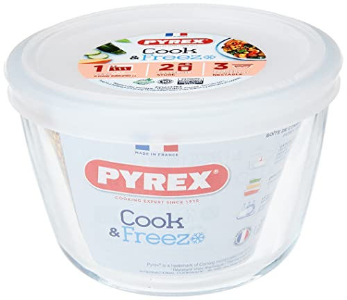 Pyrex Cook&Freeze Runde Vorratsdose mit Deckel, 12 cm – 0,6 l, Borosilikatglas, extra widerstandsfähig, Ofenfest von Pyrex