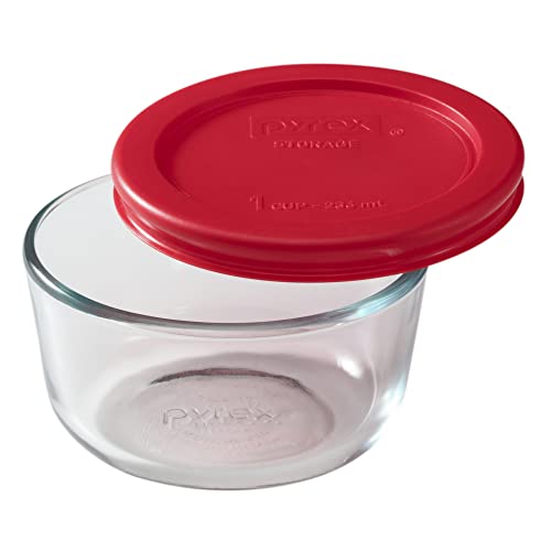 Pyrex Simply Store 1 Tasse Einzelglas Frischhaltedose mit Deckel, nicht poröses Glas, runder Mahlzeitenbehälter mit Deckel, BPA-freier Deckel, spülmaschinen-, mikrowellen-, ofen- und gefriergeeignet von Pyrex