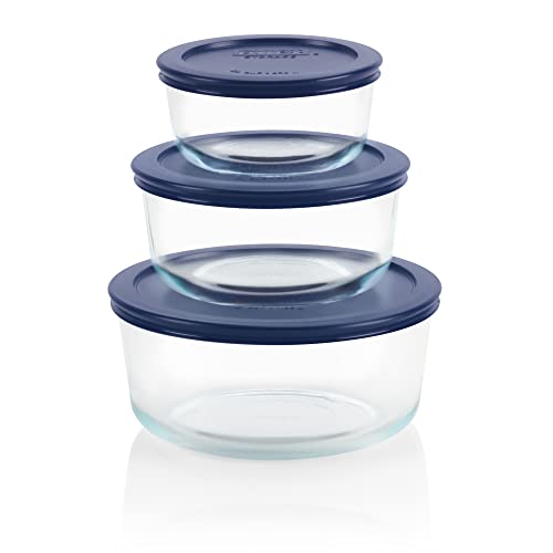 Pyrex Simply Store Glas-Frischhaltedosen-Set mit Deckel, 7 Tassen, 4 Tassen und 2 Tassen, runde Glasbehälter mit Deckel, BPA-freier Deckel, spülmaschinen-, mikrowellen- und gefriergeeignet, blau, von Pyrex